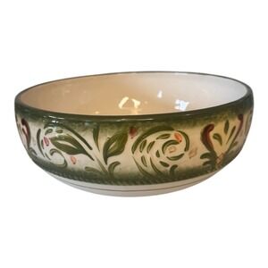 Fitz and Floyd Giardino Serving Bowl Handcrafted Ceramic Green Floral Round 9in